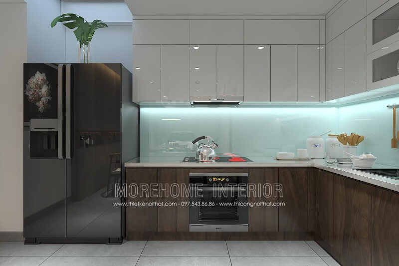 Tủ bếp chung cư gỗ công nghiệp là một trong những mẫu tủ bếp đẹp rất được các khách hàng quan tâm bởi mang tính thẩm mĩ cao với sự đa dạng vân gỗ: vân gỗ chéo, đảo vân...tạo nét sang trọng, hiện đại cho không gian phòng bếp Thiết kế và sản xuất tủ bếp đẹp