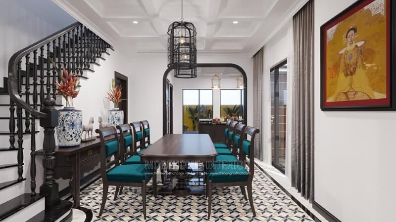 Bộ bàn ghế ăn gỗ tự nhiên phun sơn màu cánh gián cao cấp Mẫu bàn ăn đẹp MoreHome